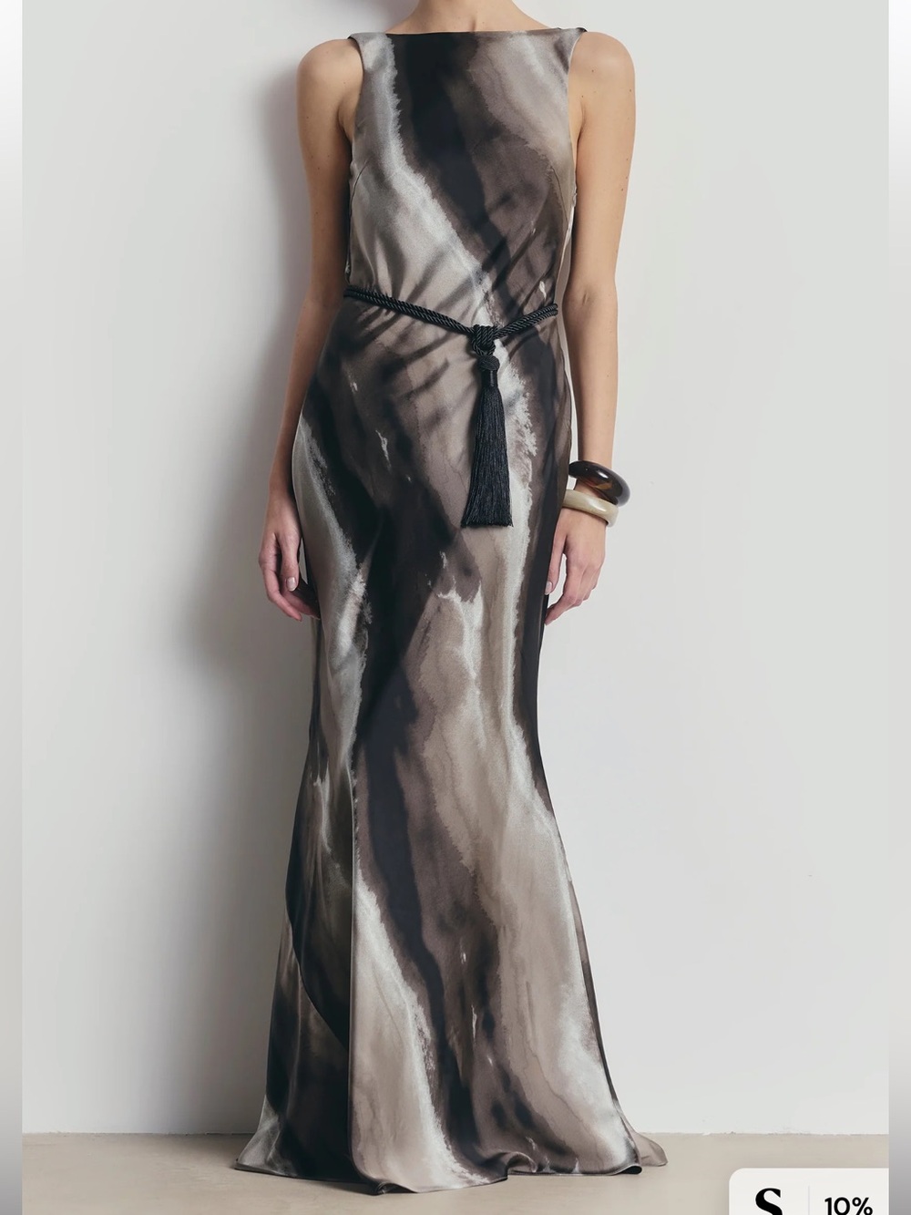 Sleek Marble-Print Maxi Dress in Taupe and Black